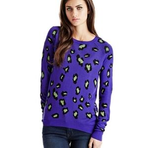 Purple Leopard Animal Print Crewneck Knit Sweater New With Tag